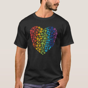 Tierrettung Hund Katze Pfote Herz Druck Regenbogen T-Shirt