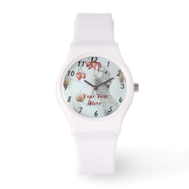 Tierschneeszene mit niedlicher Feldmaus Armbanduhr (Vorderseite)
