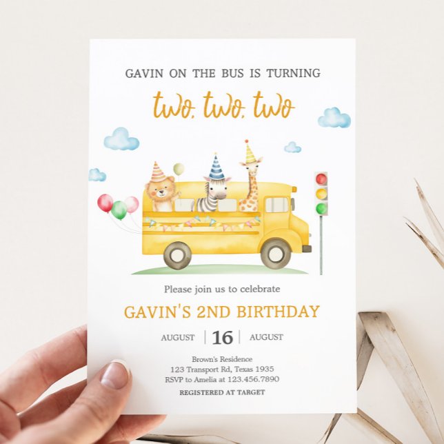 Tierschulbus Geburtstagsparty Einladung (School Bus Birthday Party Invitation)
