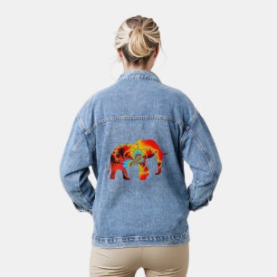 Tierschutz - Elefantensilhouette Fraktal 1 Jeansjacke