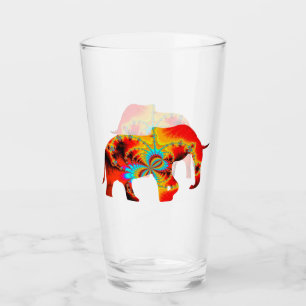 Tierschutz - Fraktal der Elefanten-Silhouette 1 Glas