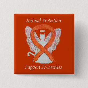 Tierschutz Orange Ribbon Cat Angel Art Button