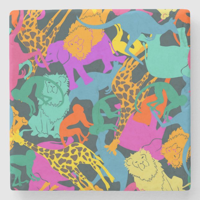 TierSilhouette-Muster Steinuntersetzer (Vorderseite)