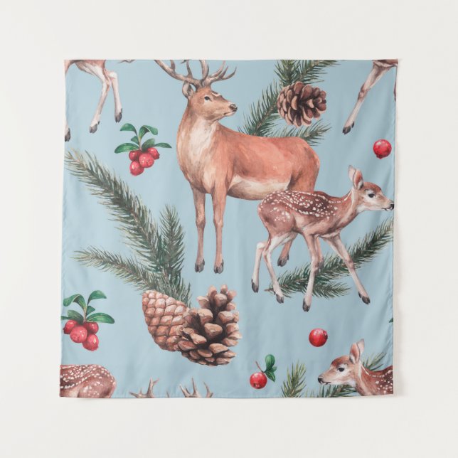 Tierskizze mit Wildkiefernzapfen und Zwillingsrind Wandteppich (Vorderseite)