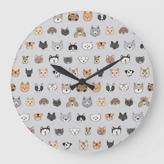 Tierspass: Hunde bei Katzen Doodle Mix Große Wanduhr