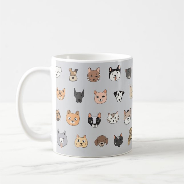 Tierspass: Hunde bei Katzen Doodle Mix Kaffeetasse (Links)