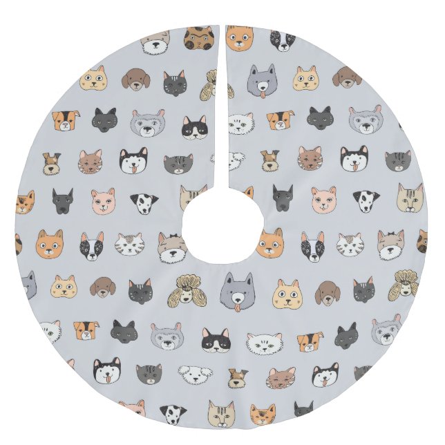 Tierspass: Hunde bei Katzen Doodle Mix Polyester Weihnachtsbaumdecke (Vorderseite)