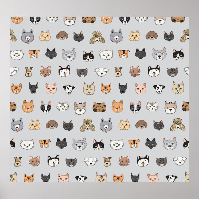Tierspass: Hunde bei Katzen Doodle Mix Poster (Vorne)