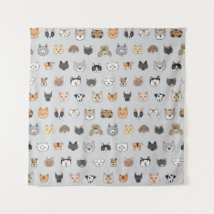 Tierspass: Hunde bei Katzen Doodle Mix Wandteppich