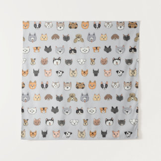 Tierspass: Hunde bei Katzen Doodle Mix Wandteppich