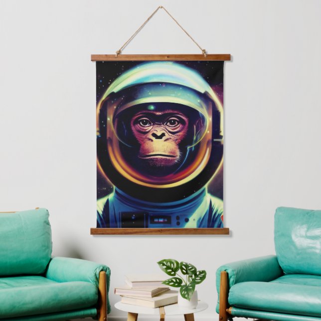 Tierspaziergang Astronaut, Universum, Raum, Affe Wandteppich Mit Holzrahmen (Wohnzimmer)