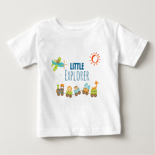 Tierspielzeug-Zug und Flugzeug Kleiner Explorer Baby T-shirt