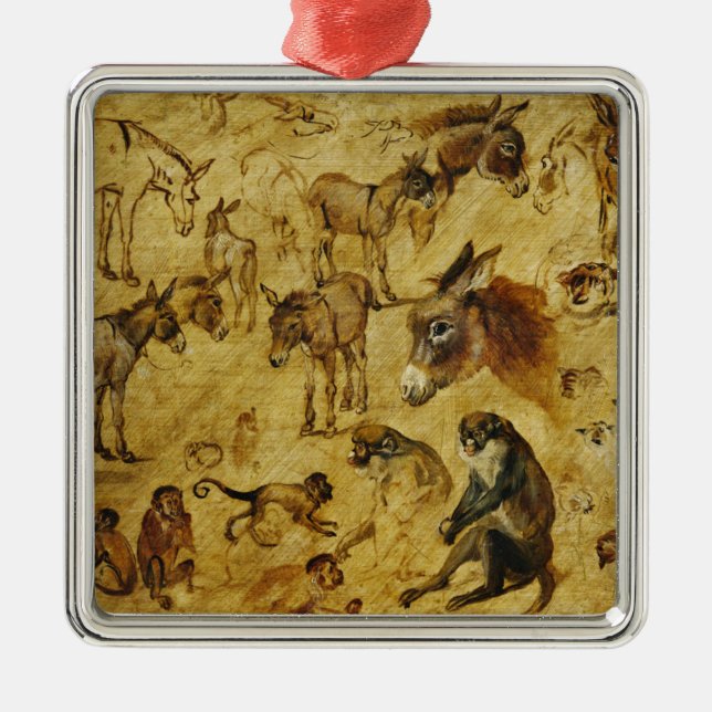 Tierstudien: Esel, Affen, Katzen und Hunde Ornament Aus Metall (Vorne)