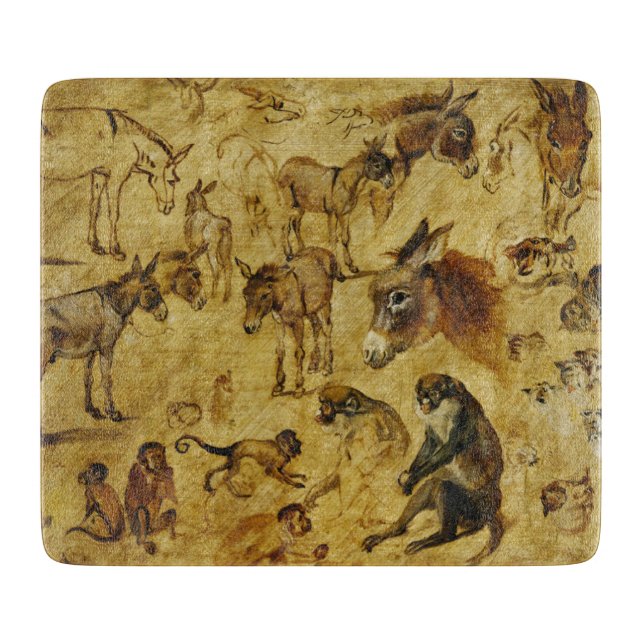 Tierstudien: Esel, Affen, Katzen und Hunde Schneidebrett (Vorderseite)