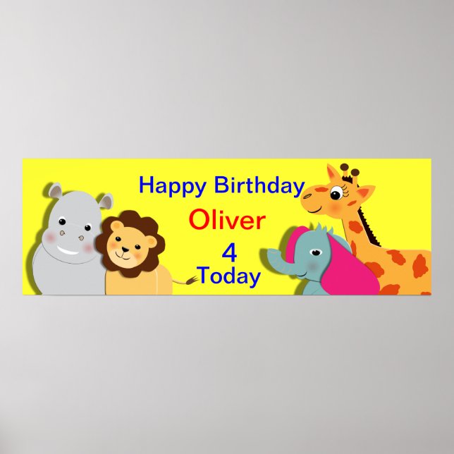 Tierthema Happy Birthday Personalisiert Banner Poster (Vorne)