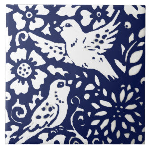 Tiertrivet für Navy Blue Bird Floral Woodland Fliese