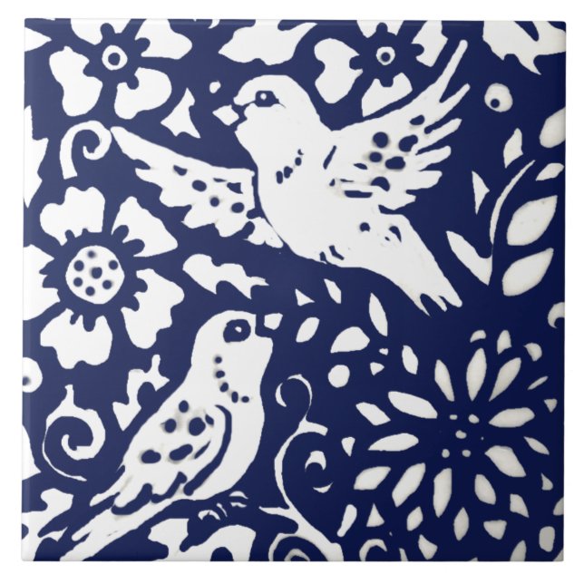 Tiertrivet für Navy Blue Bird Floral Woodland Fliese (Vorderseite)