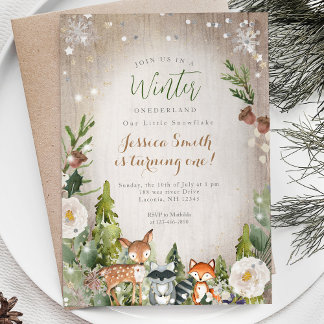 Tierwald Rustic Onederland 1. Geburtstag Einladung