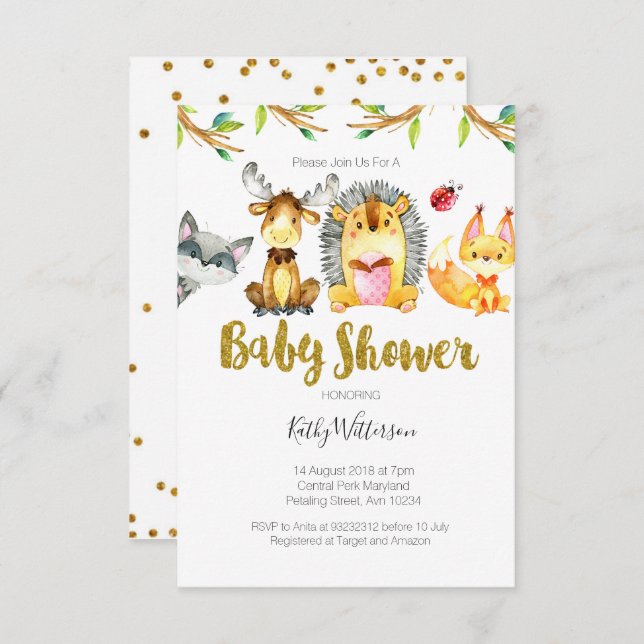 Tierwaldkreaturen Kinderdusche einladen Einladung (Vorne/Hinten)