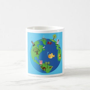 Tierweltkarte Niedliche Tierwelt - Illustration Kaffeetasse