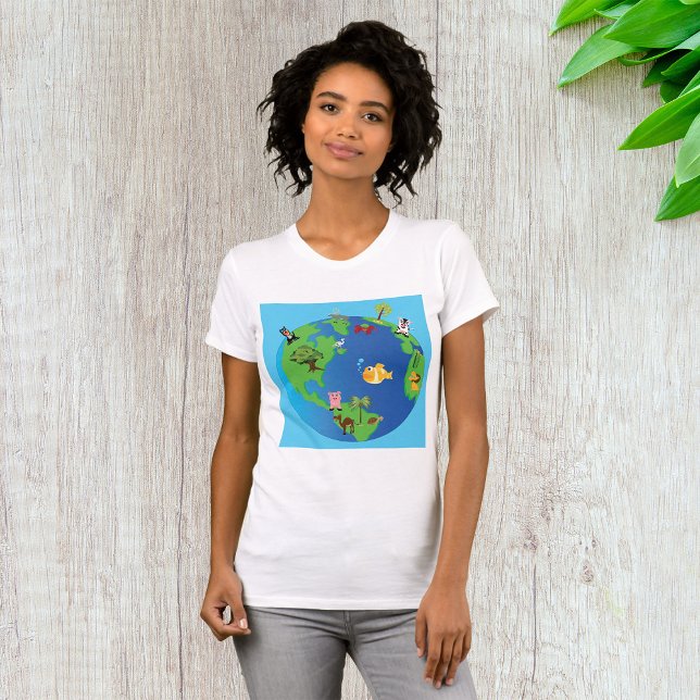 Tierweltkarte Niedliche Tierwelt - Illustration T-Shirt (Von Creator hochgeladen)