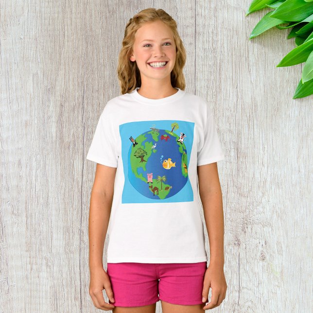 Tierweltkarte Niedliche Tierwelt - Illustration T-Shirt (Von Creator hochgeladen)