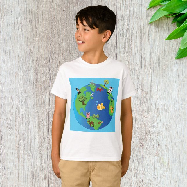 Tierweltkarte Niedliche Tierwelt - Illustration T-Shirt (Von Creator hochgeladen)