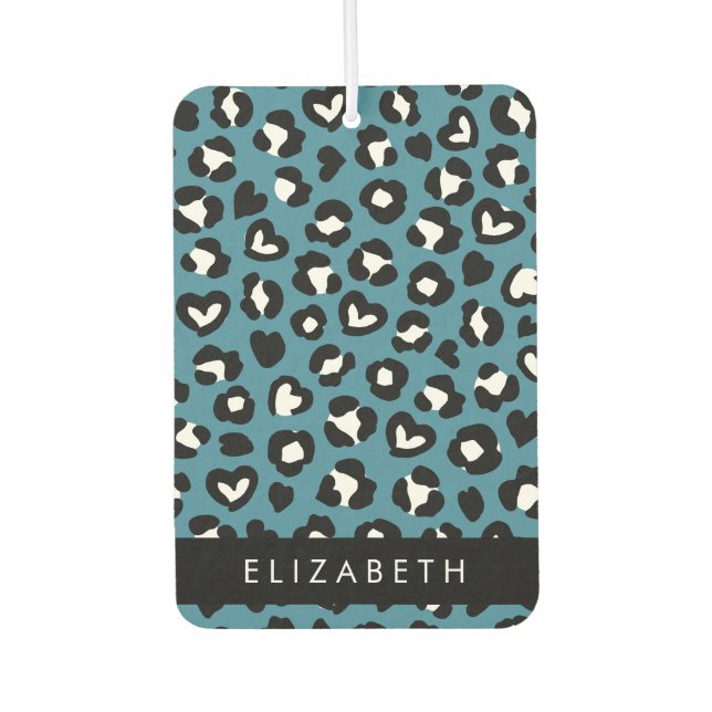 Tierwerbung, Blauer Leopard, Herz, Ihr Name Autolufterfrischer (Vorderseite)