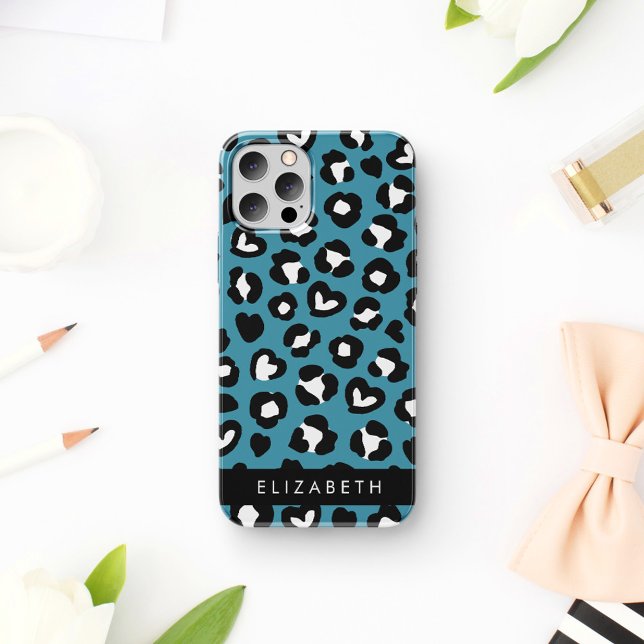 Tierwerbung, Blauer Leopard, Herz, Ihr Name Case-Mate iPhone Hülle (Von Creator hochgeladen)