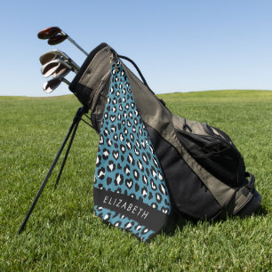 Tierwerbung, Blauer Leopard, Herz, Ihr Name Golfhandtuch