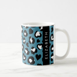 Tierwerbung, Blauer Leopard, Herz, Ihr Name Kaffeetasse