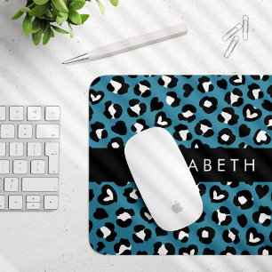Tierwerbung, Blauer Leopard, Herz, Ihr Name Mousepad