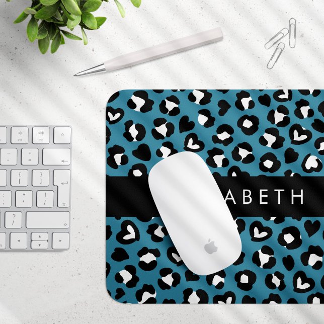 Tierwerbung, Blauer Leopard, Herz, Ihr Name Mousepad (Von Creator hochgeladen)