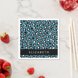 Tierwerbung, Blauer Leopard, Herz, Ihr Name Serviette