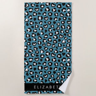 Tierwerbung, Blauer Leopard, Herz, Ihr Name Strandtuch