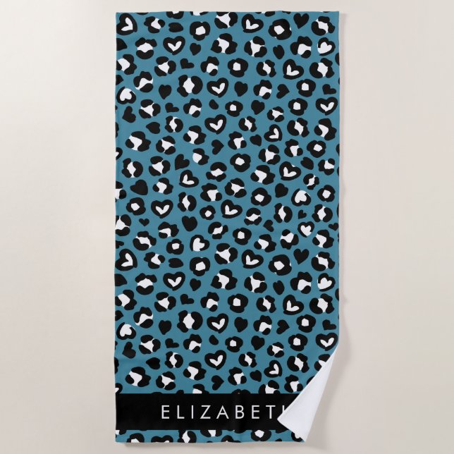 Tierwerbung, Blauer Leopard, Herz, Ihr Name Strandtuch (Vorderseite)
