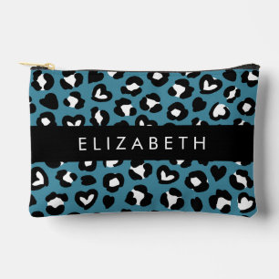 Tierwerbung, Blauer Leopard, Herz, Ihr Name Zubehörtasche