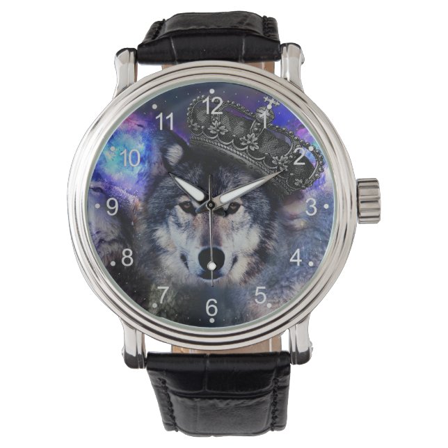 Tierwolf in Kronen Armbanduhr (Vorderseite)