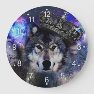 Tierwolf in Kronen Große Wanduhr