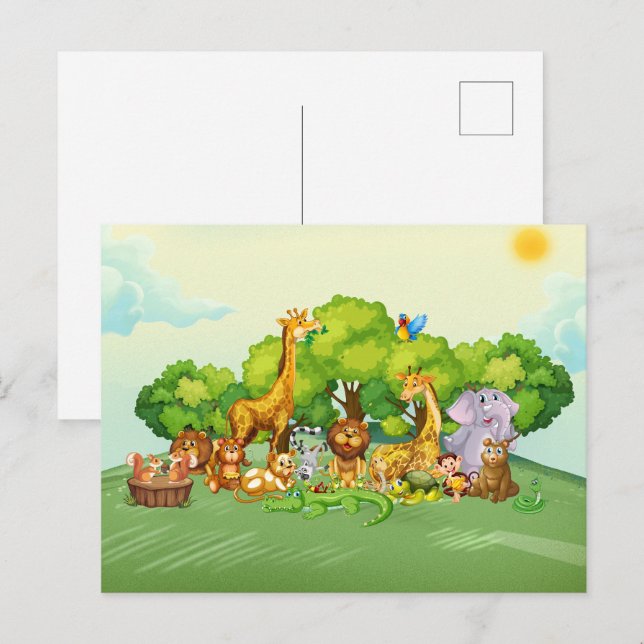 Tierzoo-Cartoon Postkarte (Vorne/Hinten)