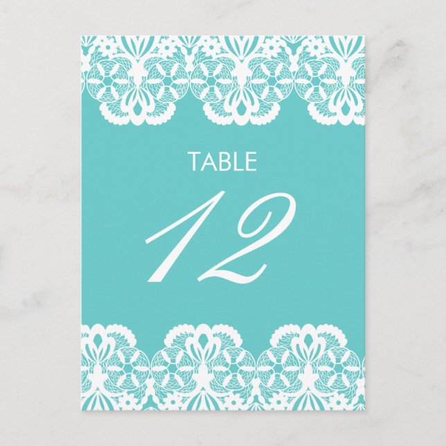 Tiffany Aquamarin Lace Tischnummer Card (Vorderseite)