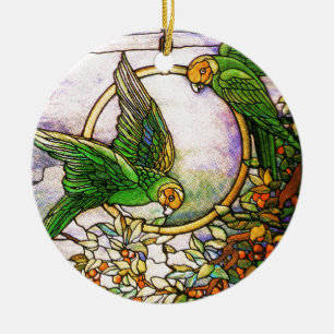 Tiffany Art Nouveau Buntglas Papageien Schmuckanhä Keramik Ornament