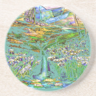 Tiffany-Buntglas-Wassergarten-Untersetzer Sandstein Untersetzer