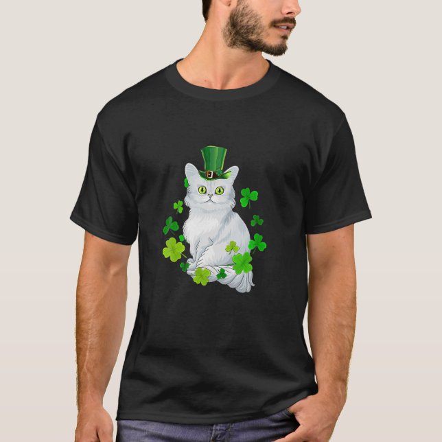 Tiffany Cat Kleeblatt Happy St Patrick's Day Cat L T-Shirt (Vorderseite)