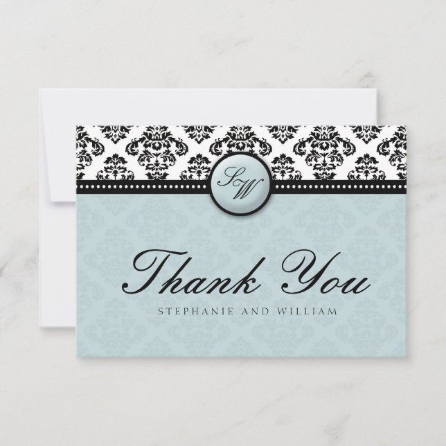 Tiffany Damask Monogram Wedding Danke Card (Vorderseite)