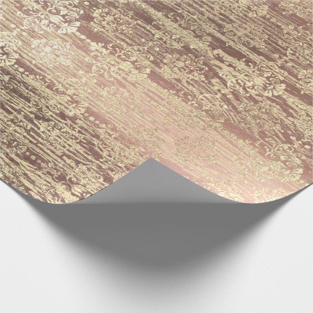 Tiffany Foxier Rose Rosa Blush Damask Wood Rustika Geschenkpapier (Ecke)