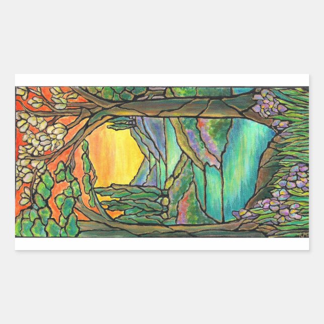 Tiffany Landscape Gestaltete Glas Design ART! Rechteckiger Aufkleber (Vorderseite)