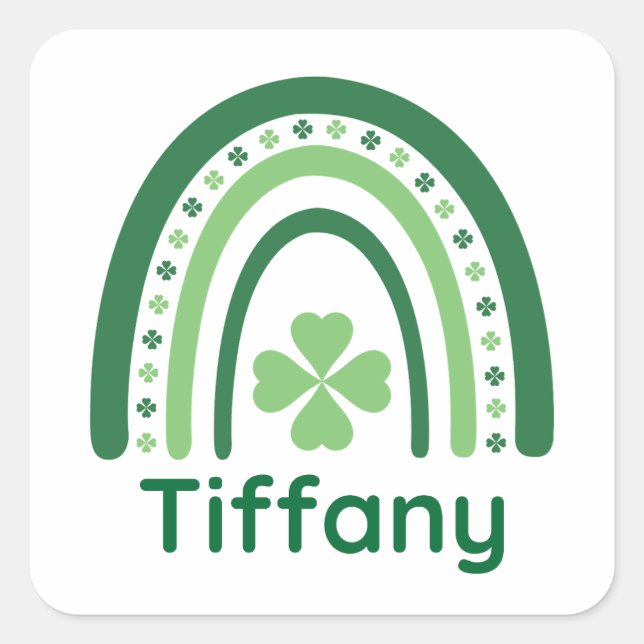 Tiffany Name Clover Boho Rainbow Quadratischer Aufkleber (Vorderseite)
