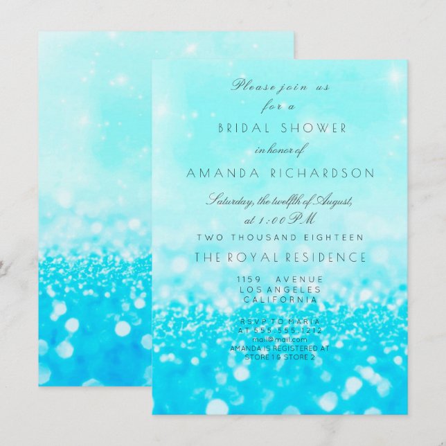 Tiffany Ocean Blue Aqua Glitzer Brautparty Einladung (Vorne/Hinten)