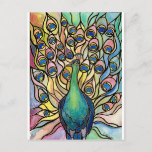 Tiffany Peacock Glass-Stil ARTpostcard Postkarte